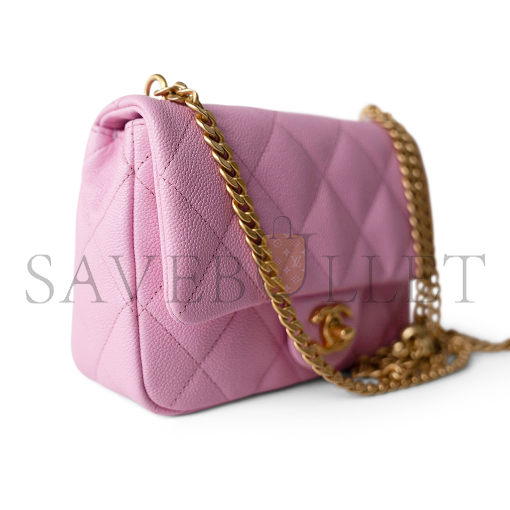 Ch*el master pink caviar quilted sweetheart flap gold hardware (20*14*6cm)